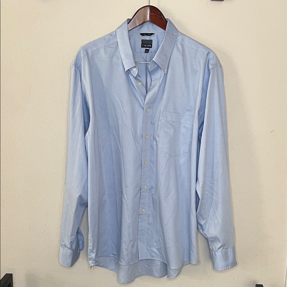 Chaps Button Down Long Sleeve Blue Non-Iron 100% Cotton Size 18 1/2